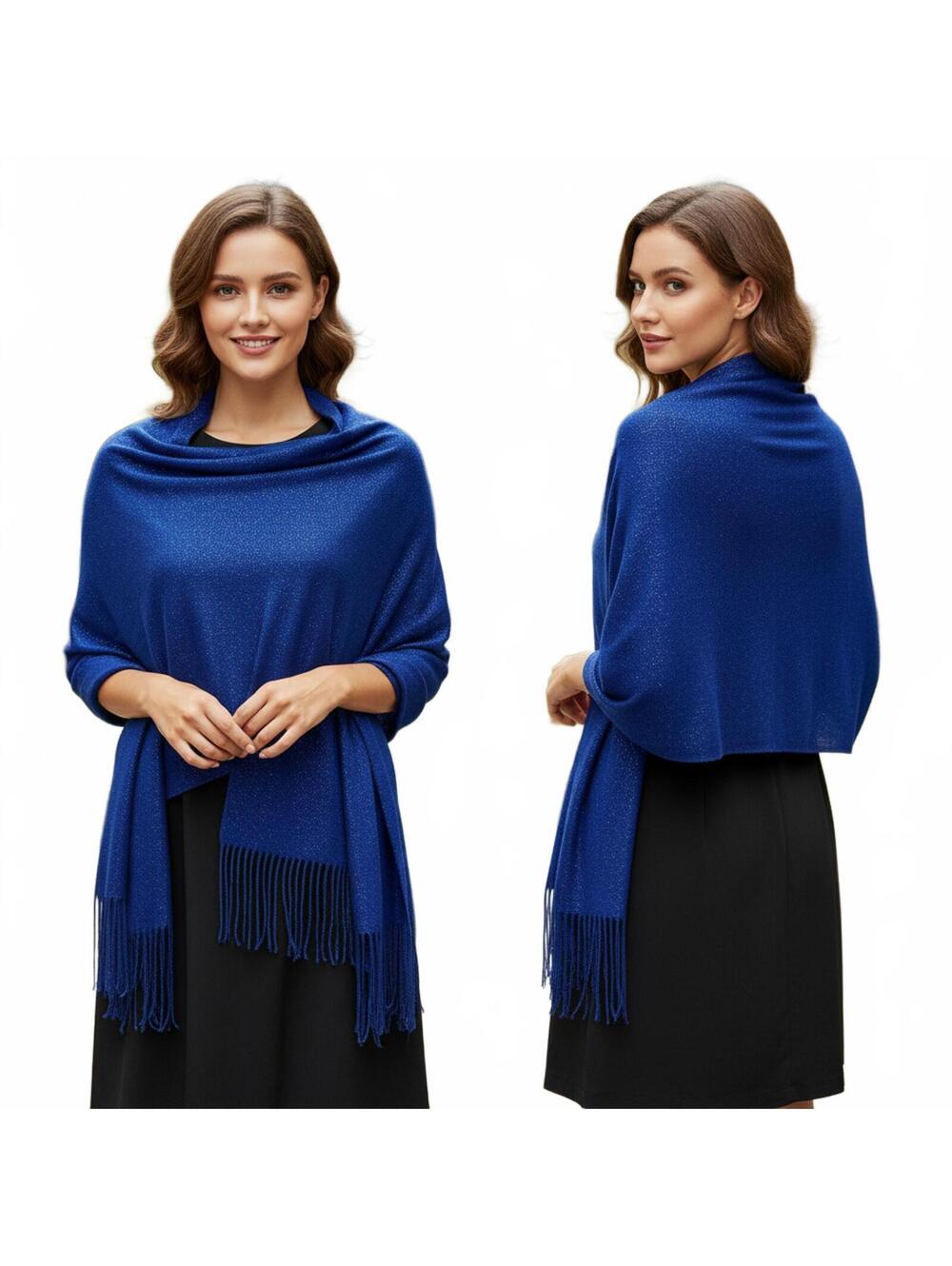 Sparkle Fringe Scarf Blue Royal Evening Shawl Wrap